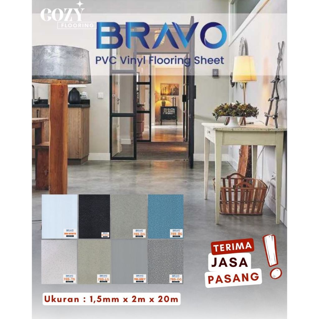 Vinyl Roll BRAVO Tebal 1,5mm | Karpet Vinyl motif stone dan terazzo | Vinyl Gulungan