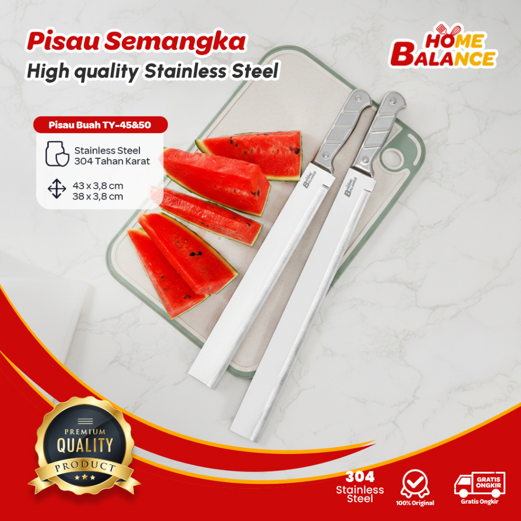 HomeBalance Pisau Semangka Panjang Pisau Buah Stainless Steel Anti Karat Pisau Melon Tajam TY