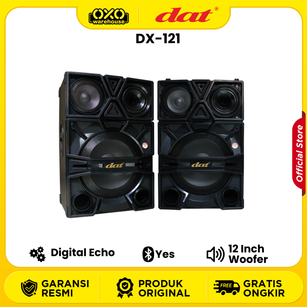 DAT DX-121 Speaker Aktif 12" Double Woofer Digital Echo Desain Kokoh & Kontrol Praktis Garansi Resmi