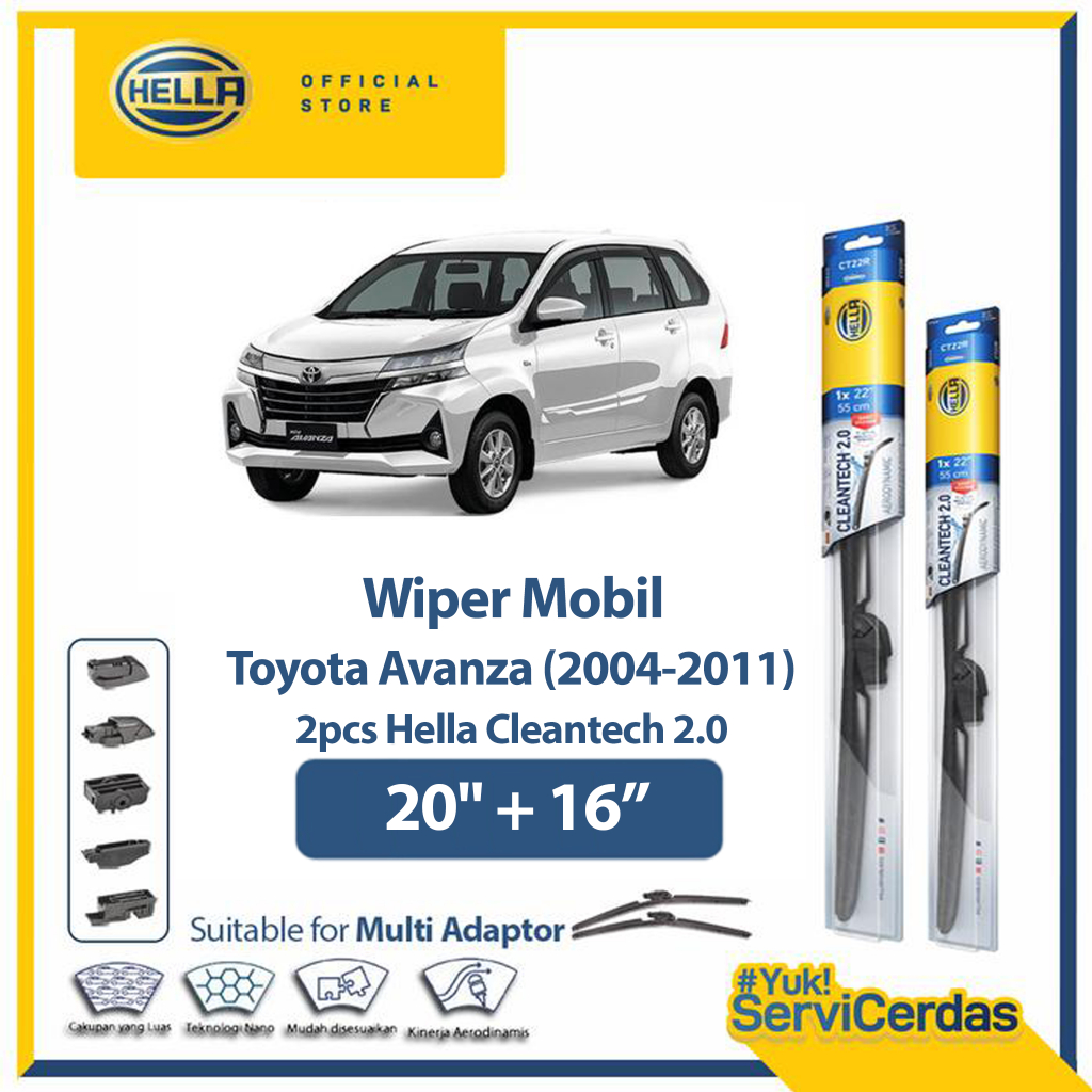 Wiper Mobil TOYOTA Avanza (2004-2011) 20” + 16” (2pcs) - HELLA Cleantech 2.0
