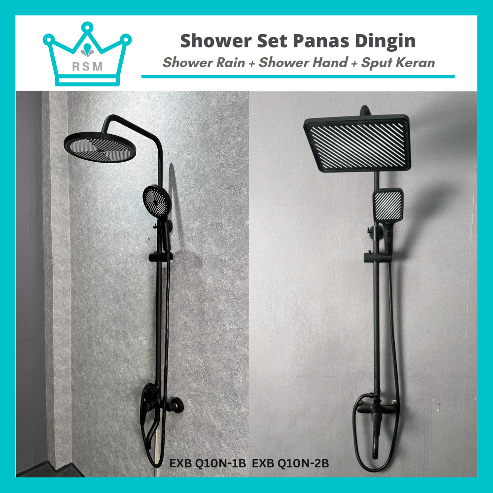 Shower Set Kamar Mandi Hitam Tiang Mandi Air Panas Dingin EIXO Bufalo Black Rain Shower Column