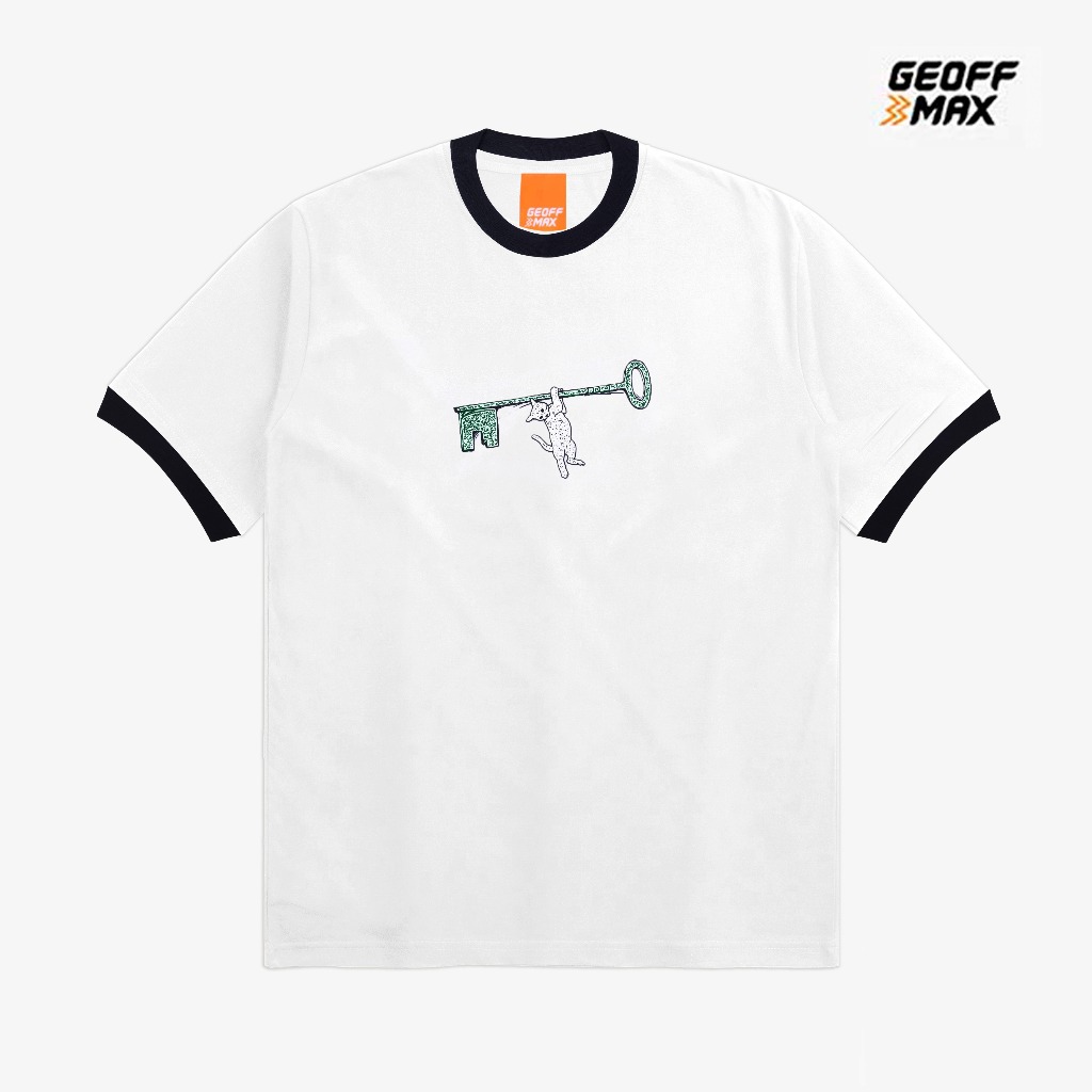 Geoff Max - Neko Ringer Tee SS Heavycotton White Kaos T-Shirt Lengan Pendek Pria & Wanita Unisex