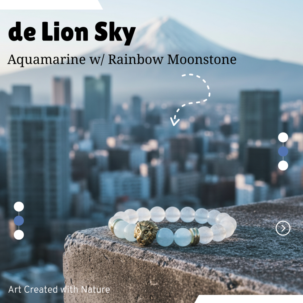 [Gelang Batu Asli Natural] de HARPER model de Lion Sky Aquamarine w/ Rainbow Moonstone