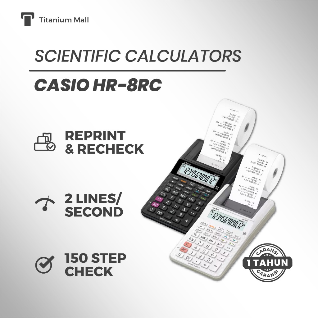 Casio HR-8RC Kalkulator Mini Printer 12 Digit Stabil Cek & Koreksi Original