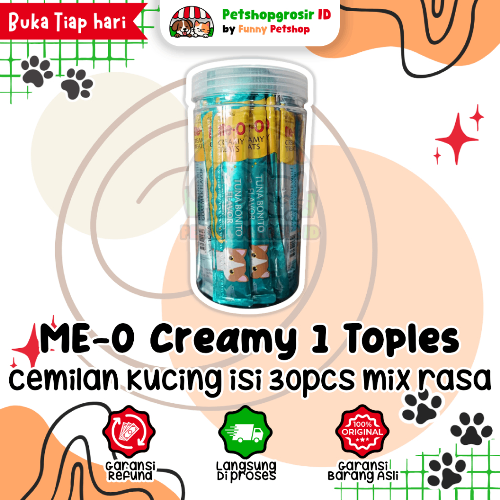 Meo Creamy Treats Snack Kucing Creamy Me-o 1 Toples Mix Isi 30pcs
