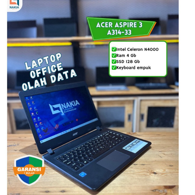 ACER ASPIRE 3 A314-33 ✅Intel Celeron N4000 ✅Ram 4 Gb ✅SSD 128 Gb ✅Keyboard empuk