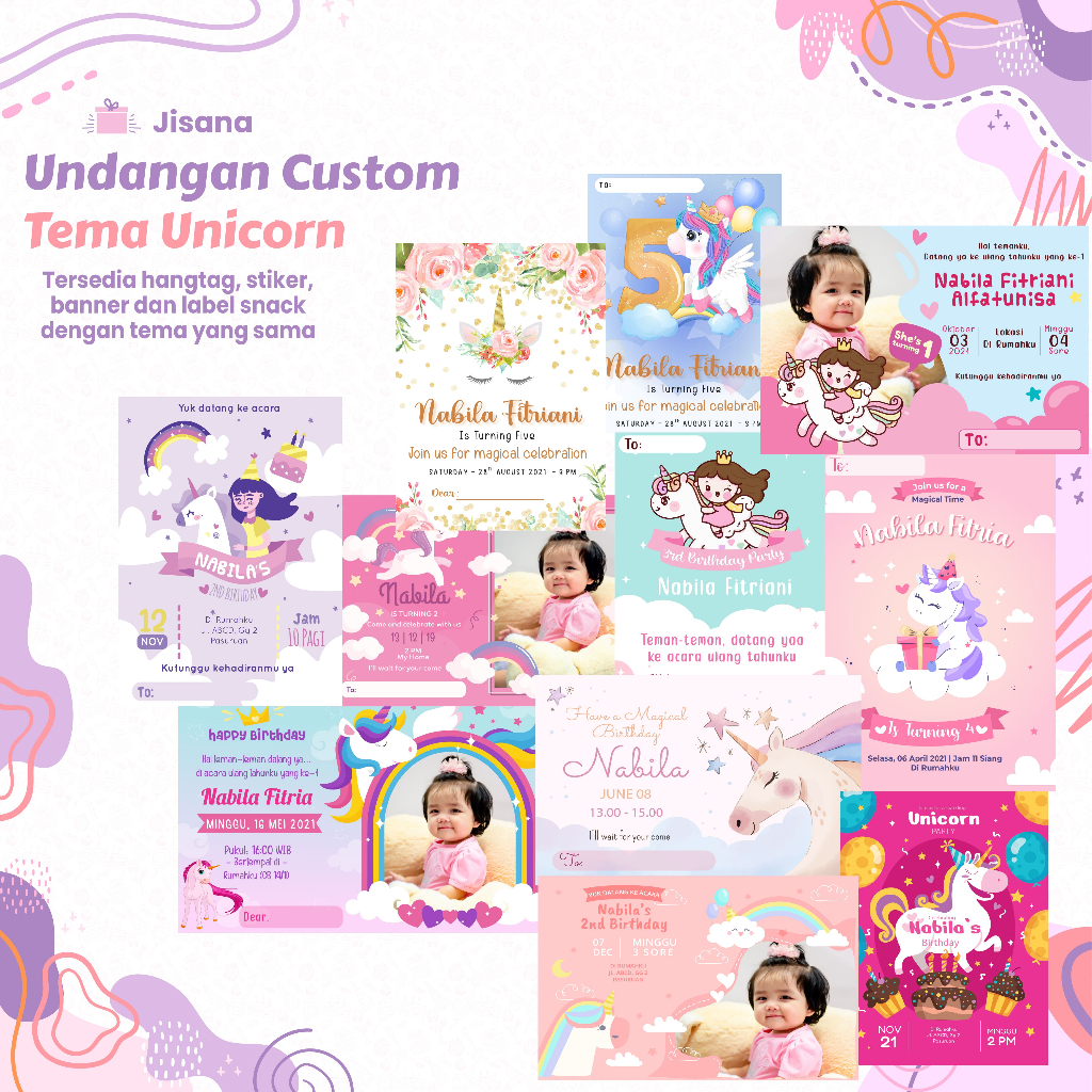 Undangan Custom Ultah/Aqiqah/Tedak Siten Anak Tema Unicorn