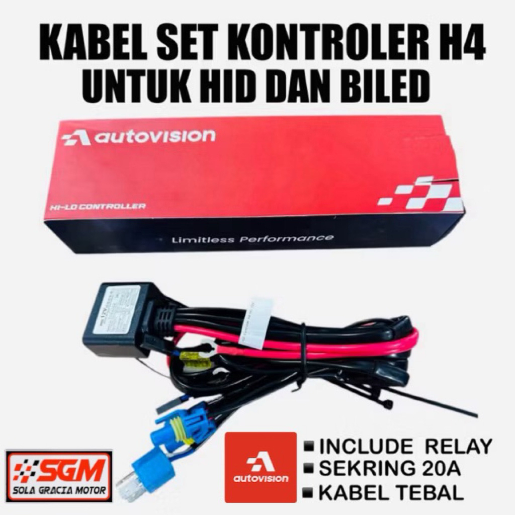 Autovision Kabel Set Relay kontroler H4 HID dan BILED.
