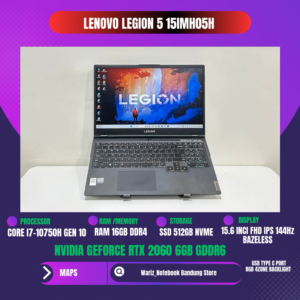 LENOVO LEGION 5i 15IMH05H CORE I7-10750H NVIDIA RTX 2060 6GB RAM 16GB SSD 512GB 15.6inci FHD IPS 144