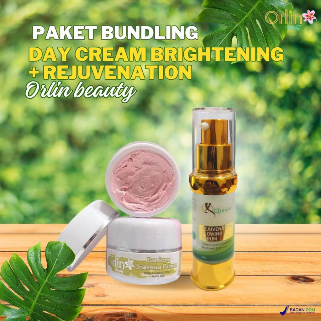 Orlin Beauty Skincare Paket Bundling Day Cream Brightening + Serum Rejuvenation Best Couple Di Pagi 