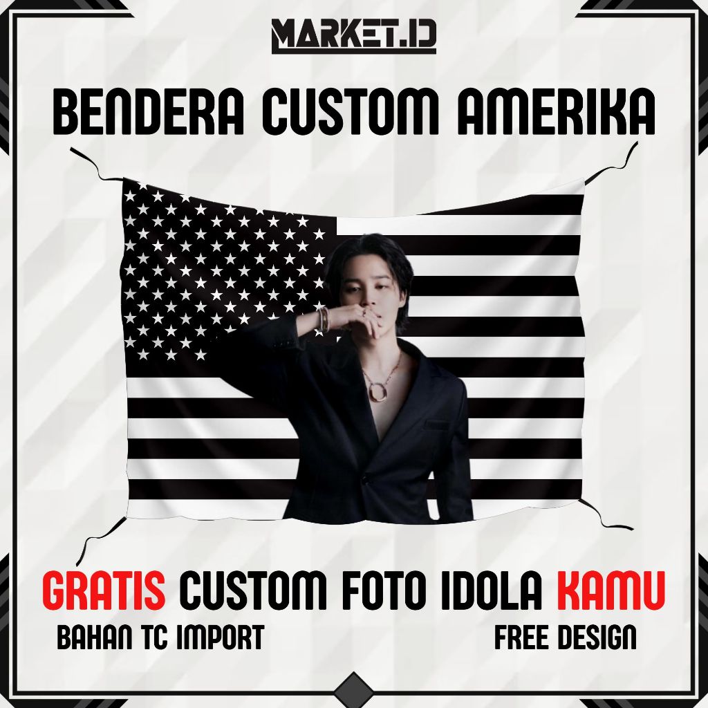Custom Bendera Amerika Korean Idol Black Ukuran 90 x 60 cm for Fangirl Bahan TC