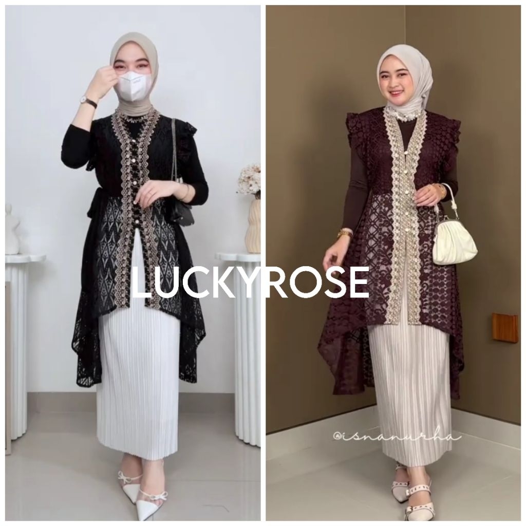Poya Outer Brukat Cardigan Brokat Lengan Pendek Ruffle atasan outher brukat Outer Brokat Kondangan