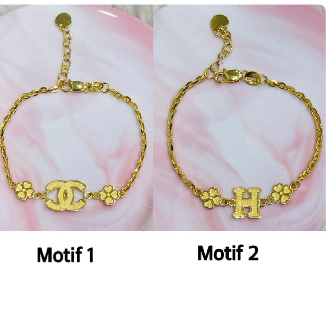 gelang fancy bunga huruf simple elegant emas asli kadar 700