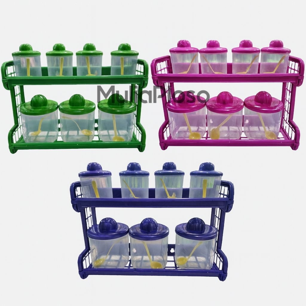 KITCHEN SET Rak Toples Bumbu 2 Susun + 7pcs Toples MCR Tempat Bumbu Dapur Serbaguna