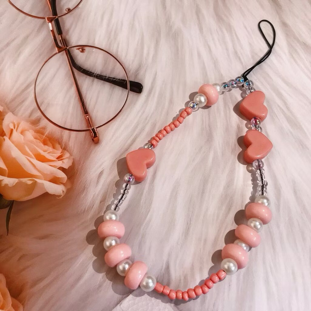 {MR} Super Lovely Gantungan HP – Gelang Lanyard Cute Pink Heart untuk Tas & Headset