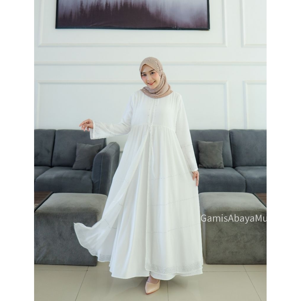 Gamis Abaya Turkey Fania Maxy Dress Putih Wanita Muslimah