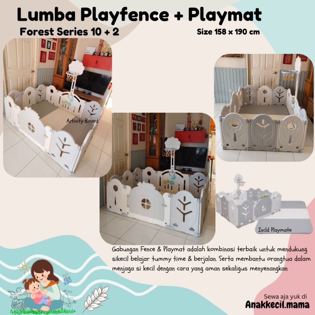 SEWA Lumba Fence Forrest 10 + 2 | Lumba Playmat | Pagar Bayi Playmat Pagar Anak Pagar Bermain