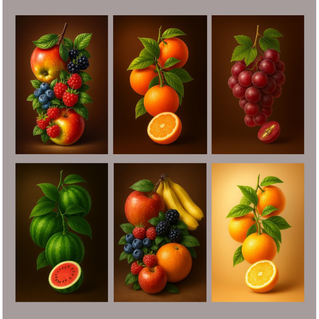 Hiasan dinding estetik 3D gambar buah-buahan