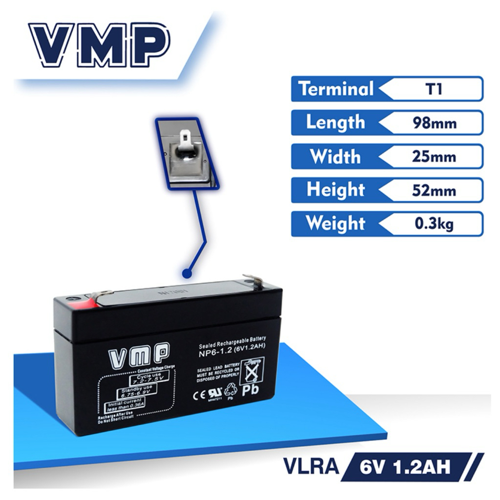 Baterai UPS VMP 6V 1,2AH aki security alarm aki ups vrla 6v 1,2ah baterai vrla 6v 1.2ah