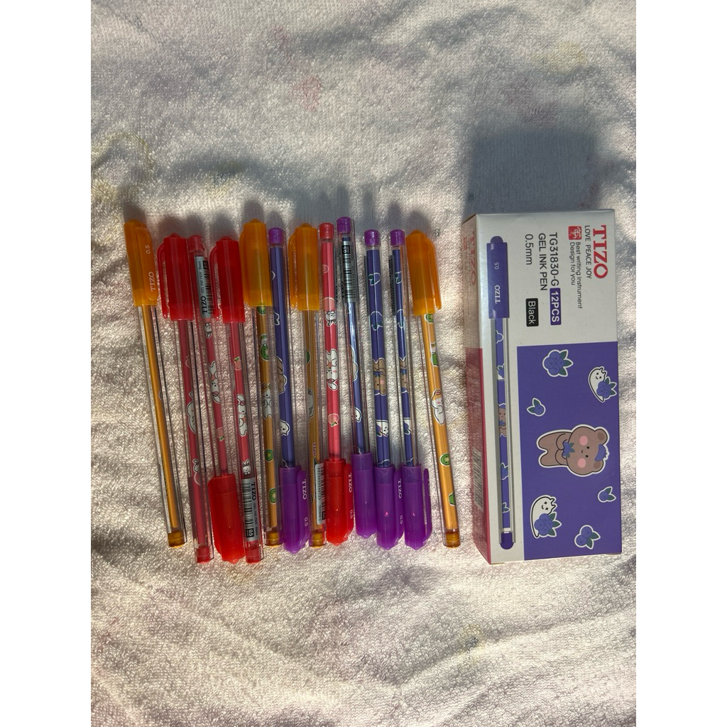 Pulpen Gel Ink Tizo TG31830-G 0.5mm Hitam | 12 Pcs Karakter Lucu Box
