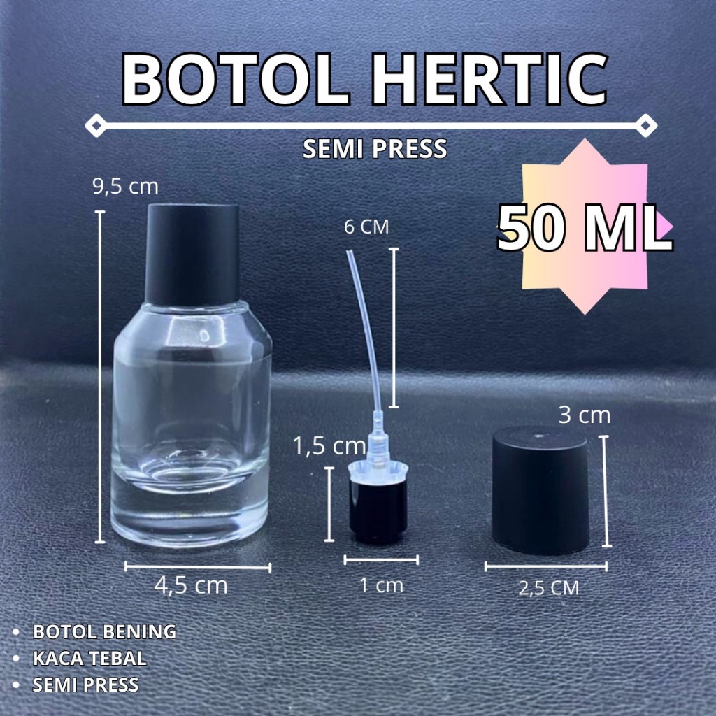 Botol parfum kosong Hertic 30ml/50ml semi press tutup hitam/best seller/bottle parfume