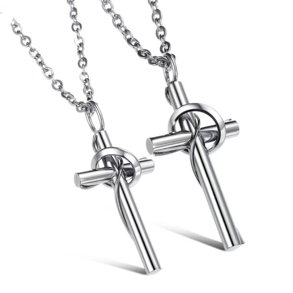 Kalung Couple Salib Stainless Steel Anti Karat Kalung Liontin Salib Retro Liontin Pasangan Elegan