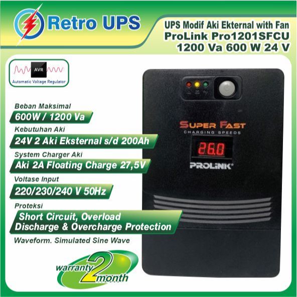 UPS Modif Modifikasi AKI External With Fan PROLINK PRO1201SFCU 1200VA 1.2KVA 24V