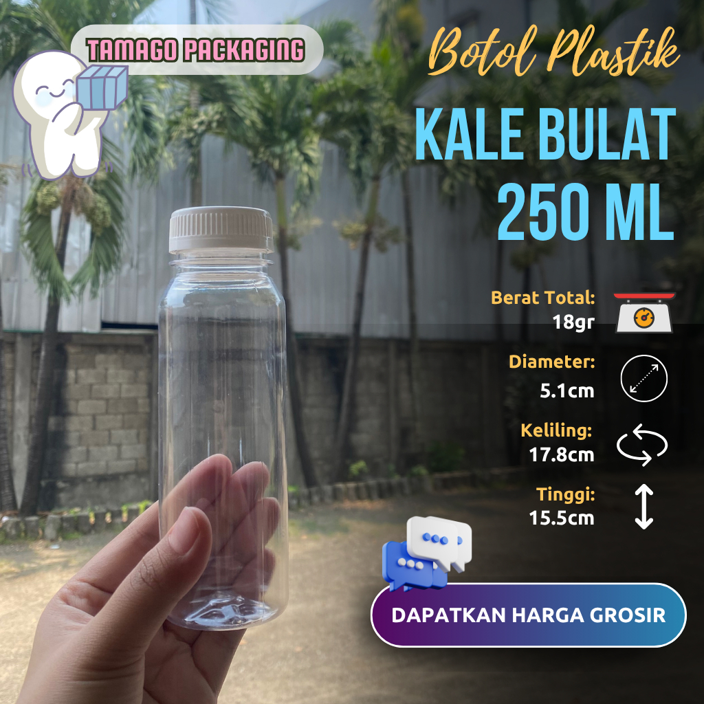 Botol Plastik 250ml Kale Bulat Ekonomis 18gr Aneka Minuman Kopi Susu Jamu Jus Juice Lucu Unik