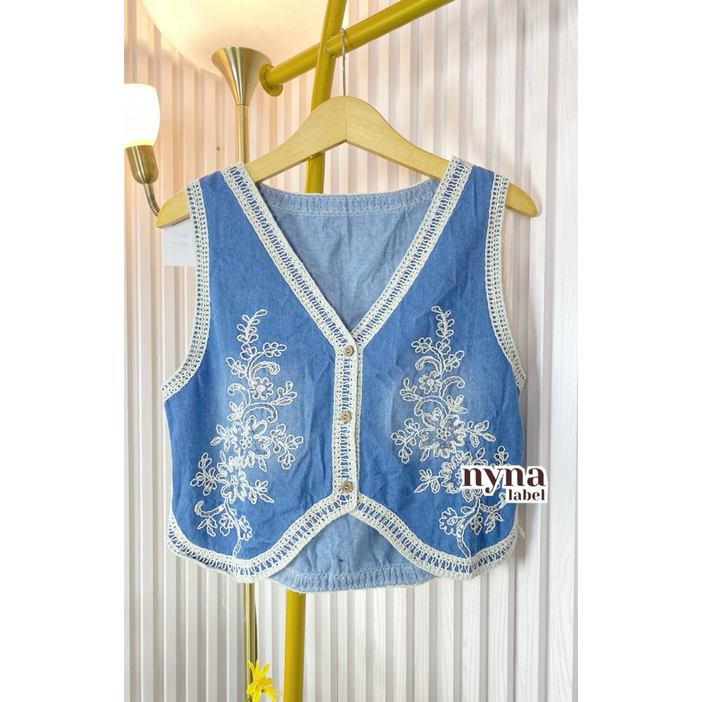 NYNALABEL - ROMPI DENIM BORDIR PUTIH