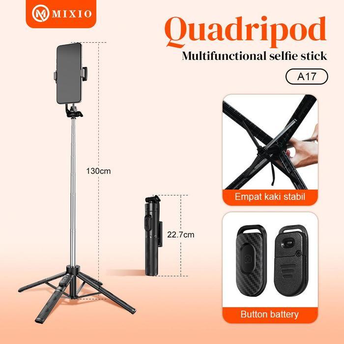 Diskon Mixio A17 Quadpod Tongsis 130cm Bluetooth Remote