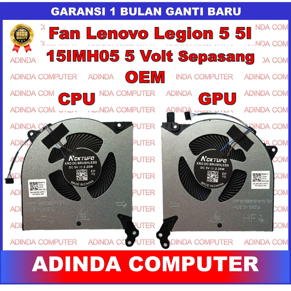 Fan Lenovo Legion 5 5I 15IMH05 15ARH05 R7000 Y7000 (2020) 5 Volt Sepasang OEM