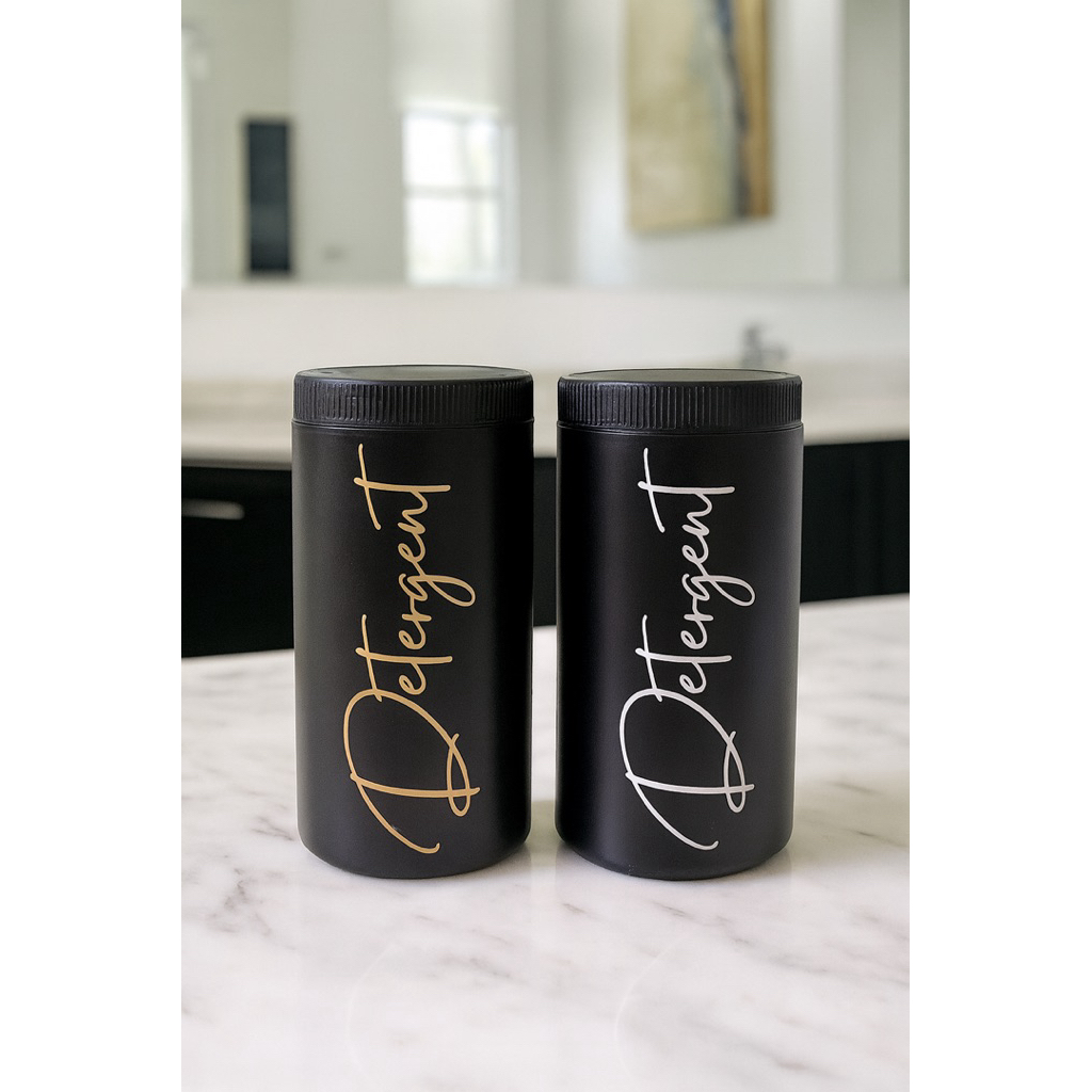 Lostklik Tempat Detergent Bulat Hitam 1000Ml Label Silver Gold Aesthetic Laundry Room Tempat Sabun