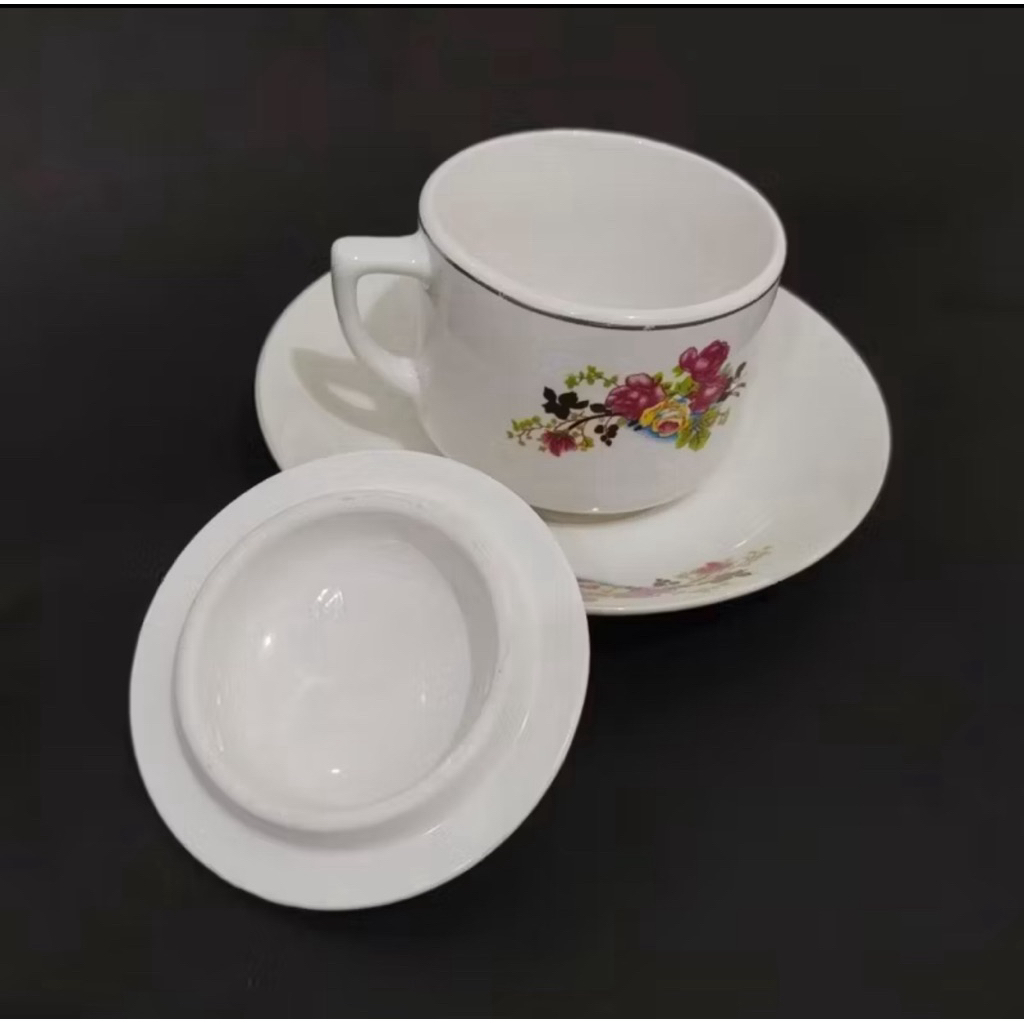 Techtopia01 Cangkir Kopi Free Tutup & Lepek Cangkir Warung Cangkir Klasik Cangkir Jadul