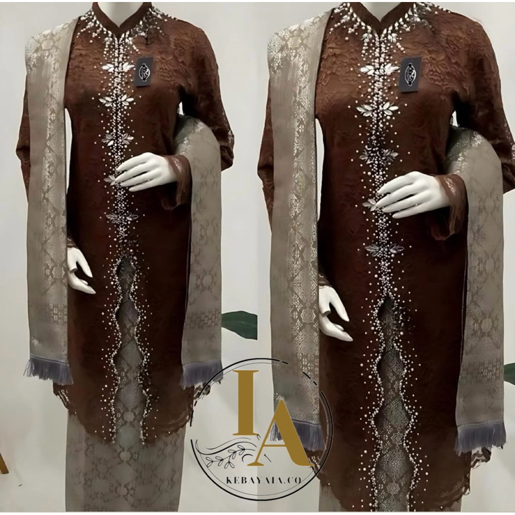 SET Tunik Brukat Songket Slendang Ziq Zaq - Tunik Brukat Payet Modern - Kebaya Pesta Jumbo Mewah