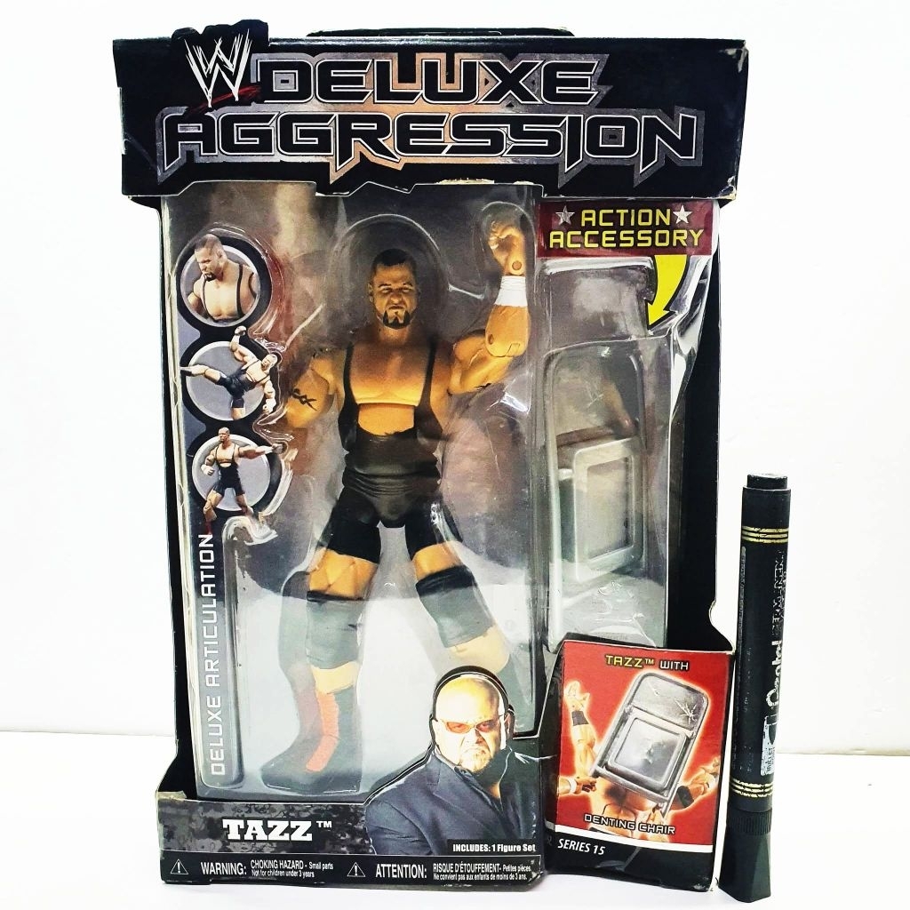 mainan figure wrestling WWE Deluxe Aggression – Tazz (Series 15, dengan Action Accessory: Folding Ch