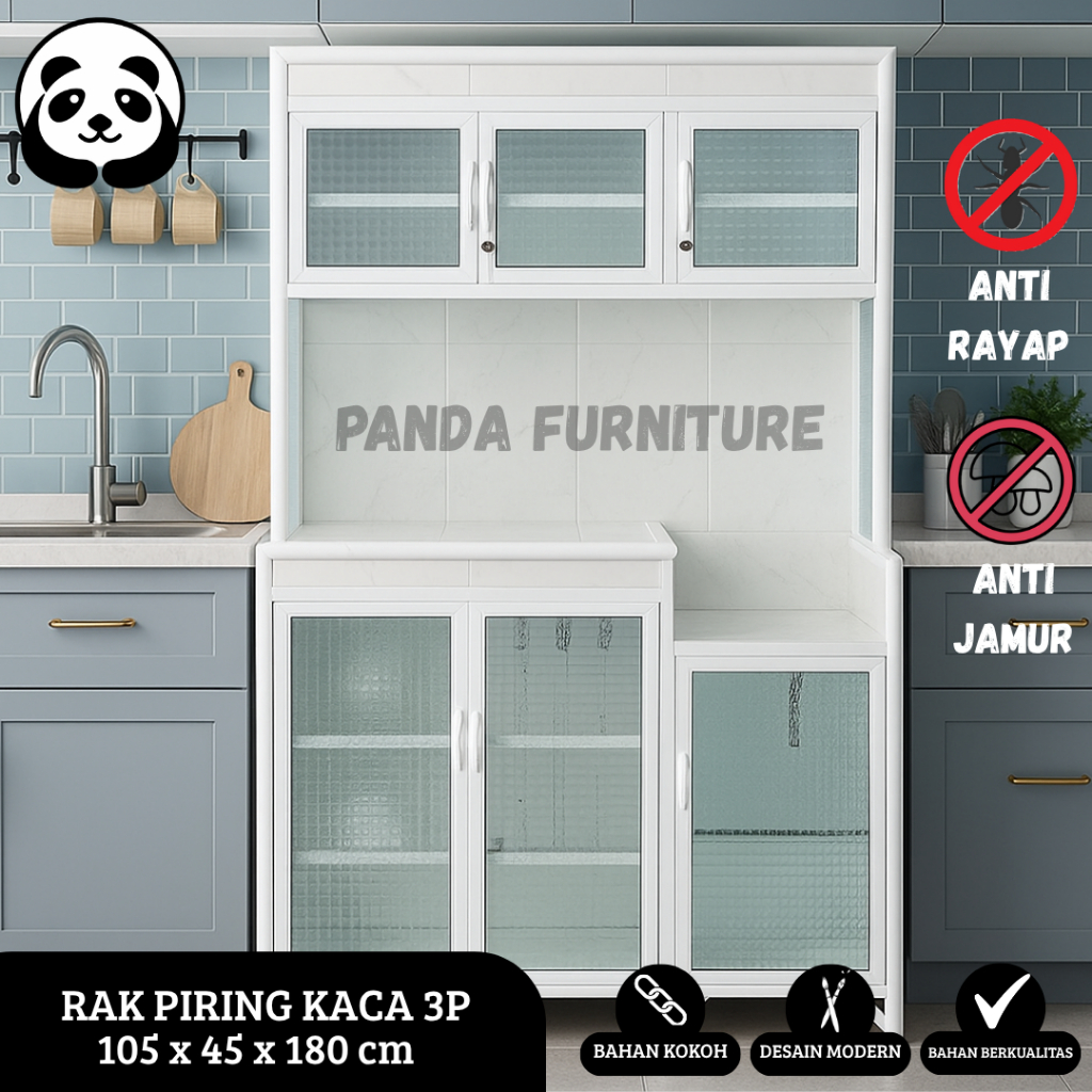 PROMO RAK PIRING ALUMUNIUM KACA 3 PINTU KERAMIK / LEMARI PIRING / RAK PIRING
