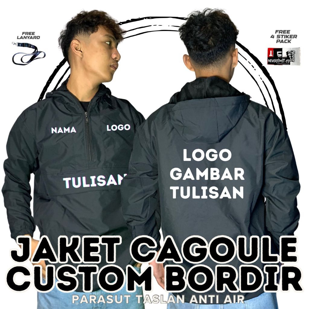 Custom Jaket cagoule Bordir parasut anti air kualitas premium Neverlimit