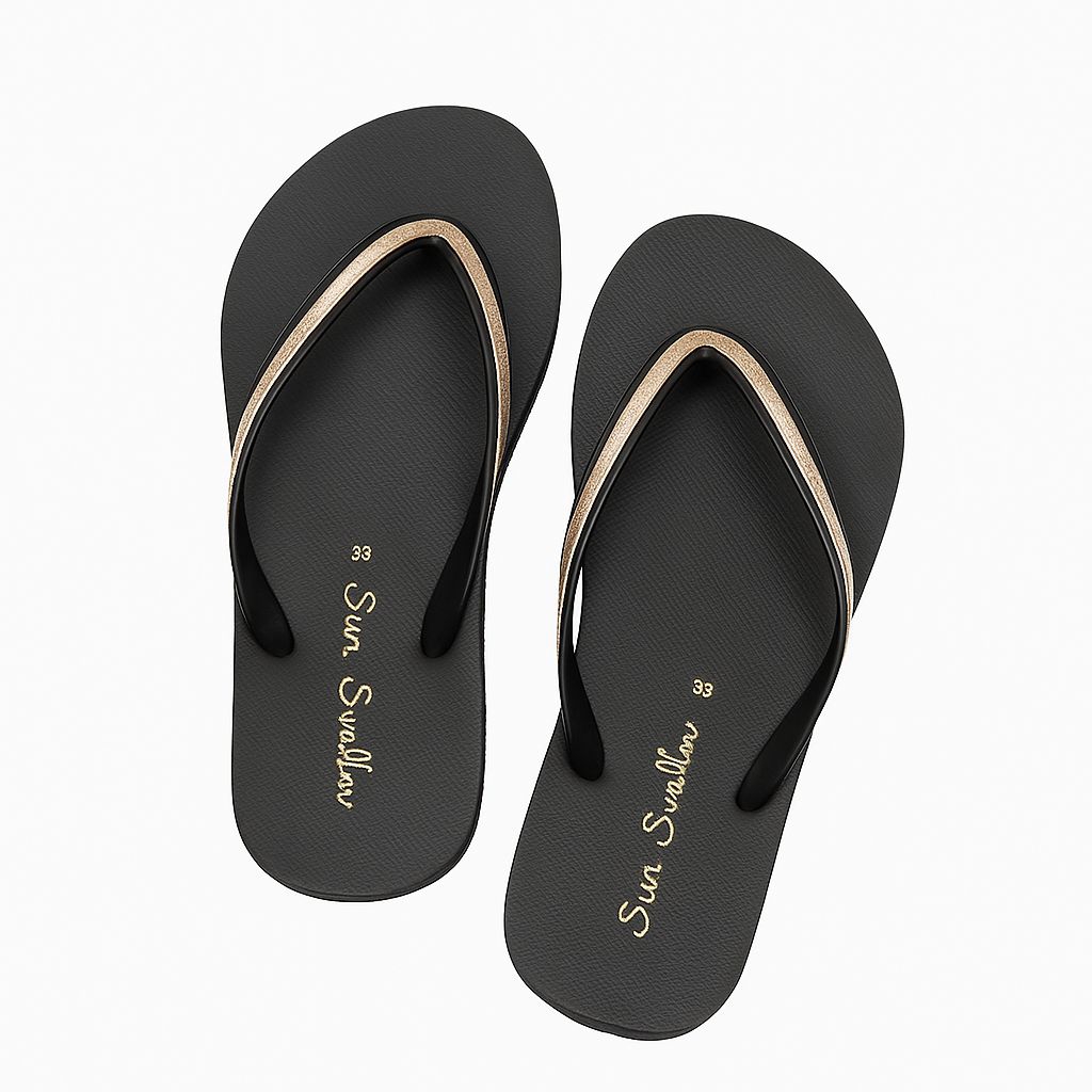 Sandal Wanita Sun Swallow Crystal Gold – Desain Mewah Warna Hitam & Emas