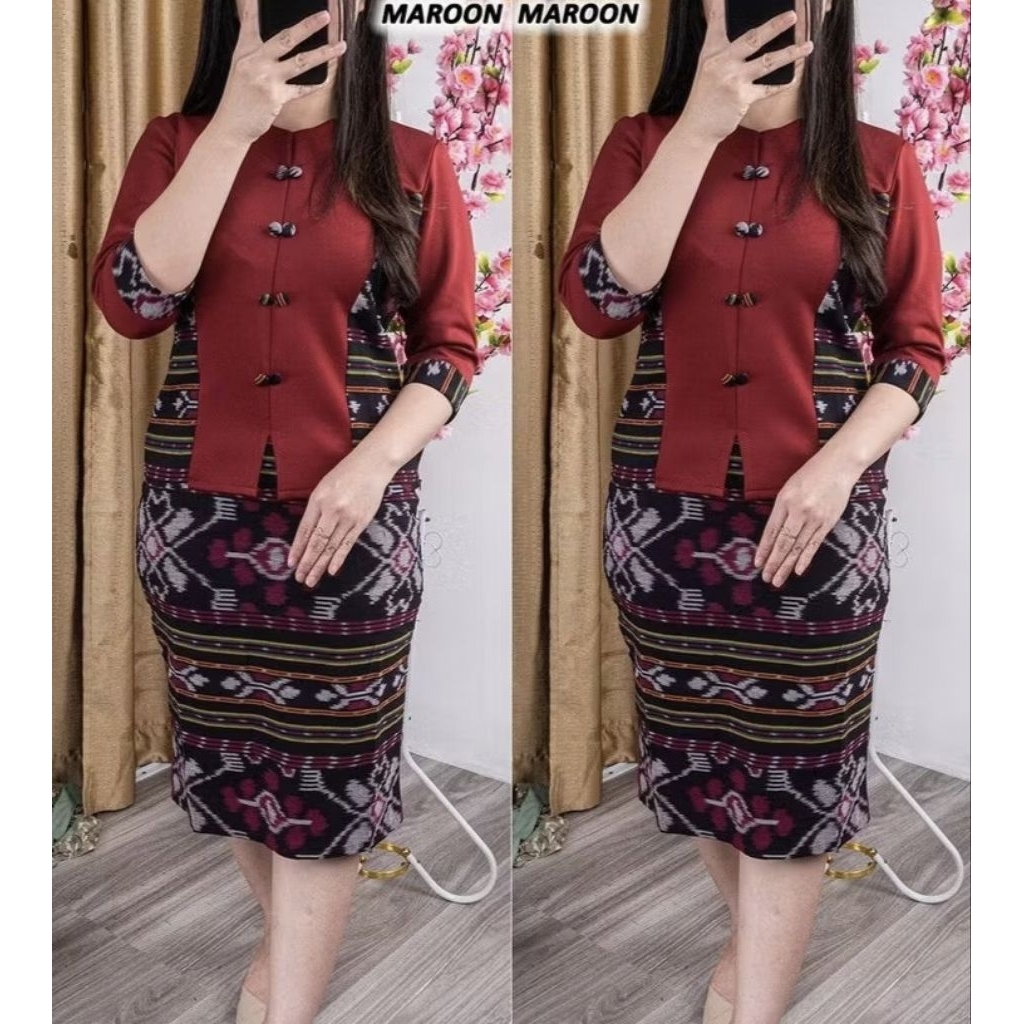 Setelan rok blus pakaian wanita tenun fyp