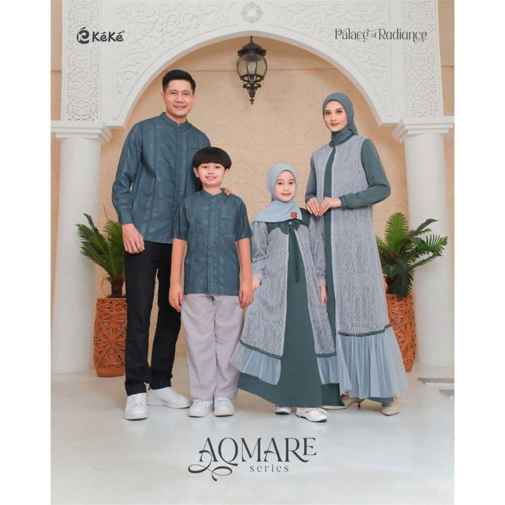 KEKE - SARIMBIT LEBARAN 2026 AQMARE SERIES WARNA TEAL BUSANA MUSLIM COUPLE FAMILY SET LEBARAN