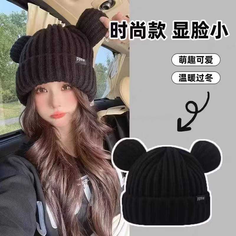 topi kupluk  dewasa rajut premium model lucu wanita perempuan lucu hangat topi gunung