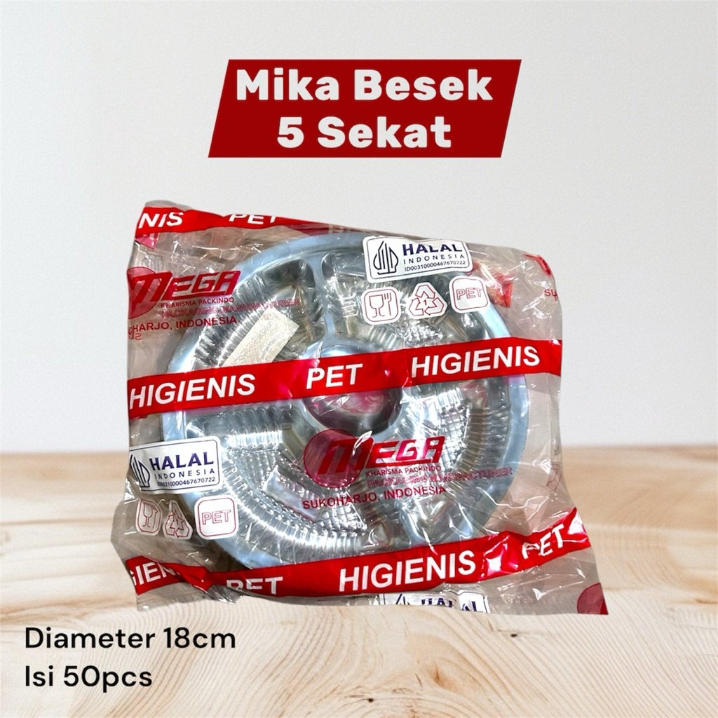 Mika Round Bulat/Mika Sekat Besek/Mika Bulat Plastik/mika plastik isi 50pcs/mika catering