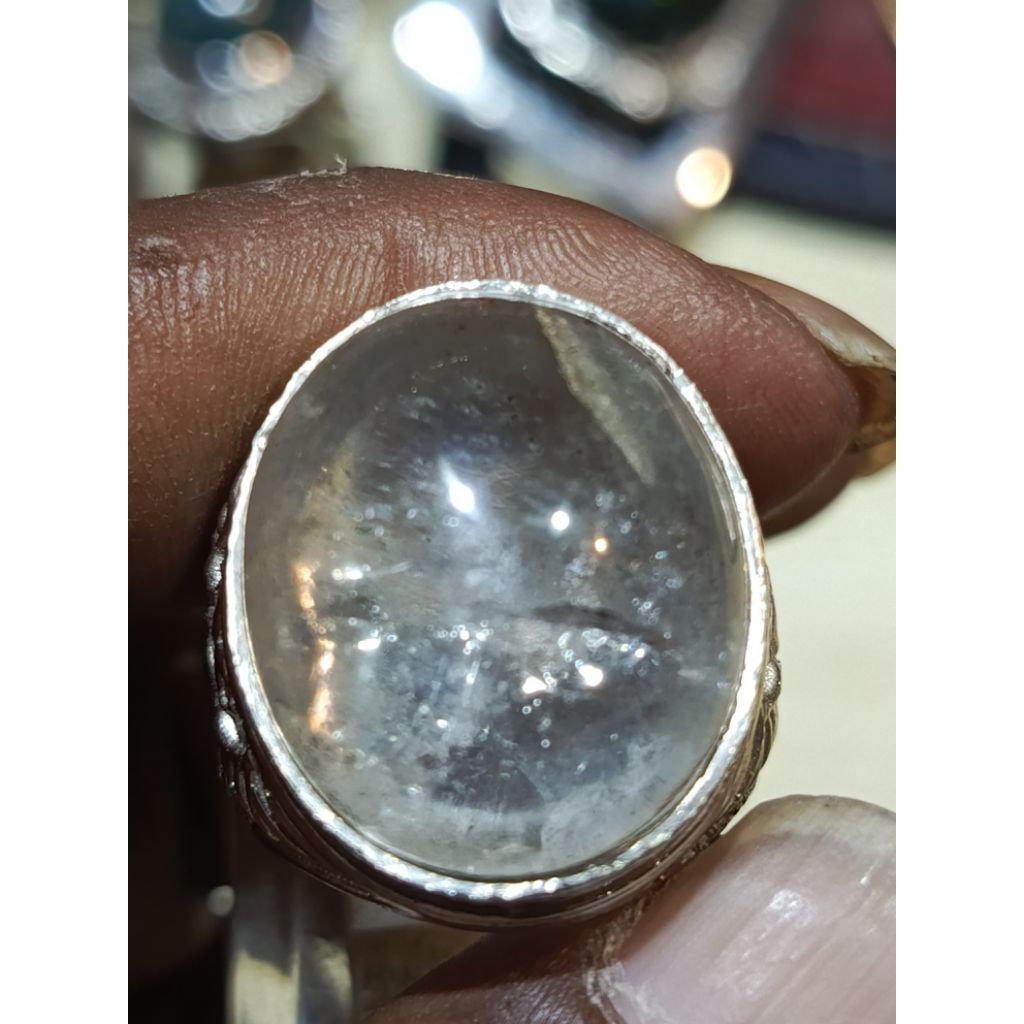 batu kecubung yakut putih bergiwang asli alam ikat alpaka krum super mewah