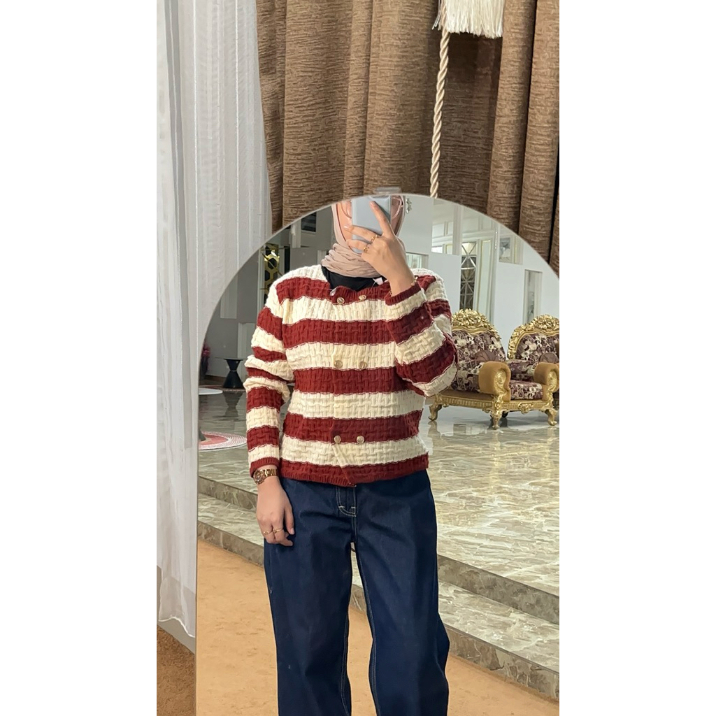 Kaos wanita//kaos garis//rajut bergaris lengan panjang