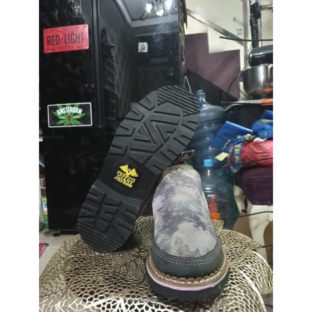 Georgia Giant Romeo Boots Suede Floral Print Notched Welt Dark Purple