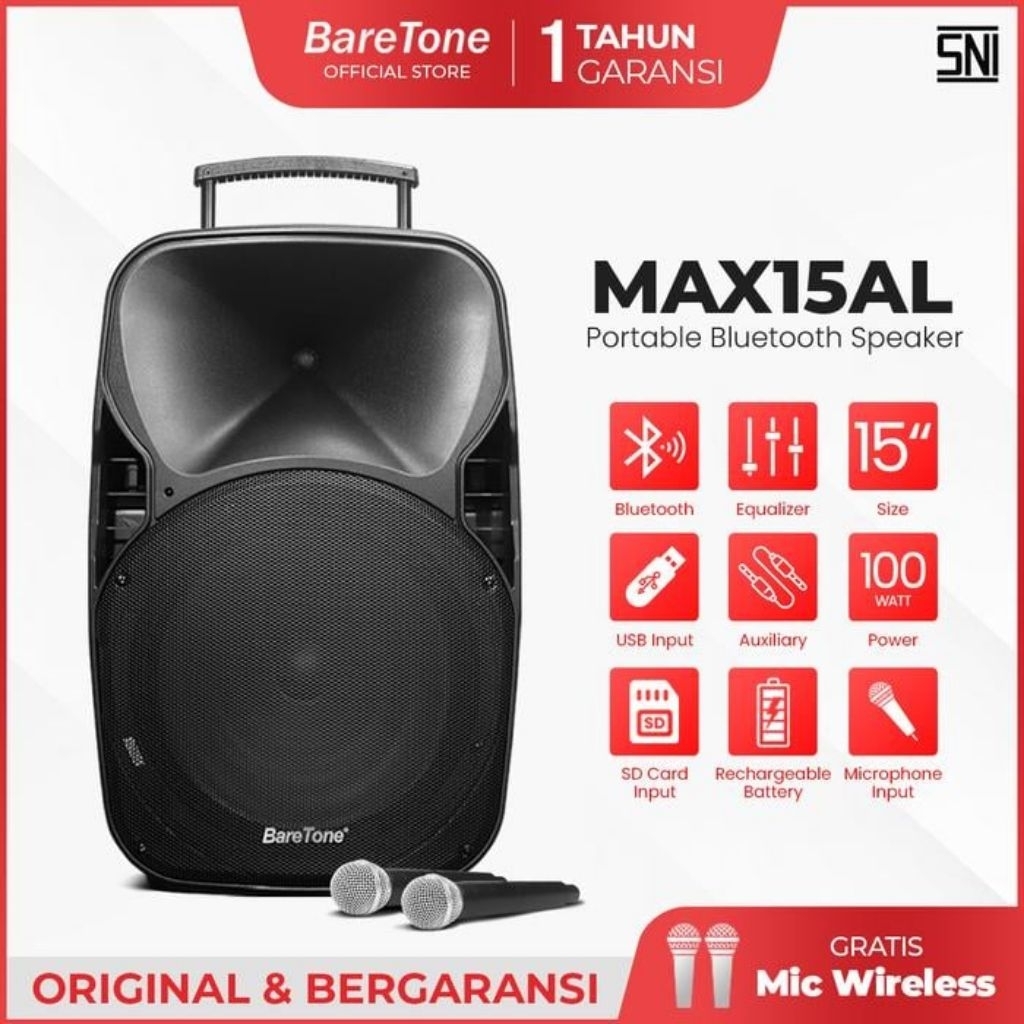 [ Portable 15in ] Speaker Aktif Portable Baretone Wireless Meeting MAX15AL MAX15 AL Original 15in 15