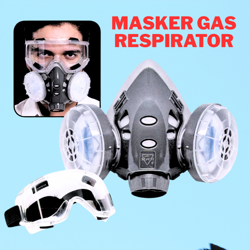ASL Masker Gas Respirator Full face / Masker Gas Anti Virus Beracun + Kacamata Safety