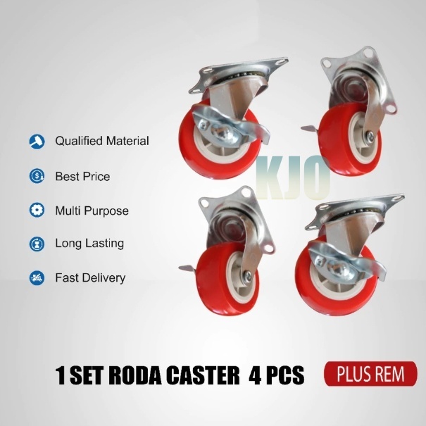 [4PCS] RODA MERAH CASTER 2" REM DAN TANPA REM / RODA LEMARI / RODA LACI/ RODA MEJA / RODA TROLLEY