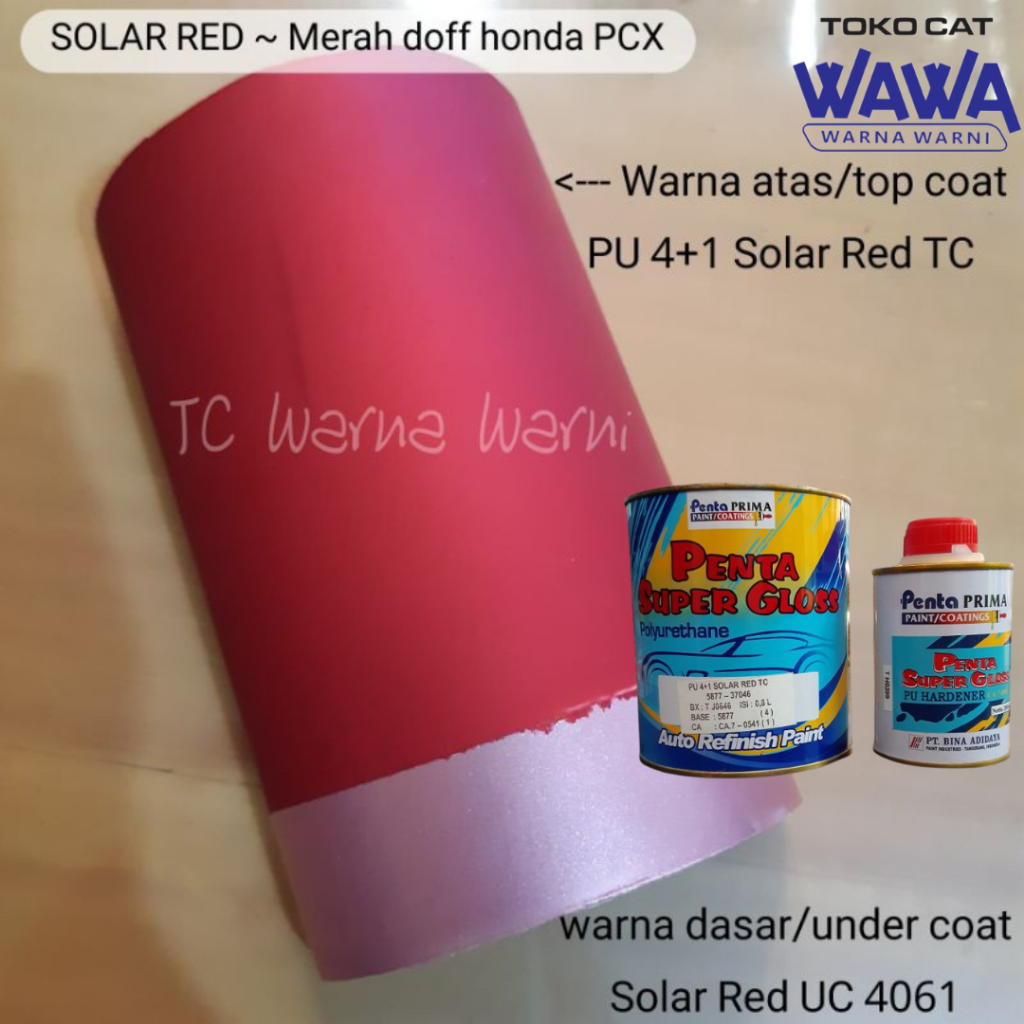 CAT DUCO PENTA SUPER GLOSS PU 4+1 SOLAR RED MERAH DOFF 2 KOMPONEN PLUS HARDENER 1LITER/SET