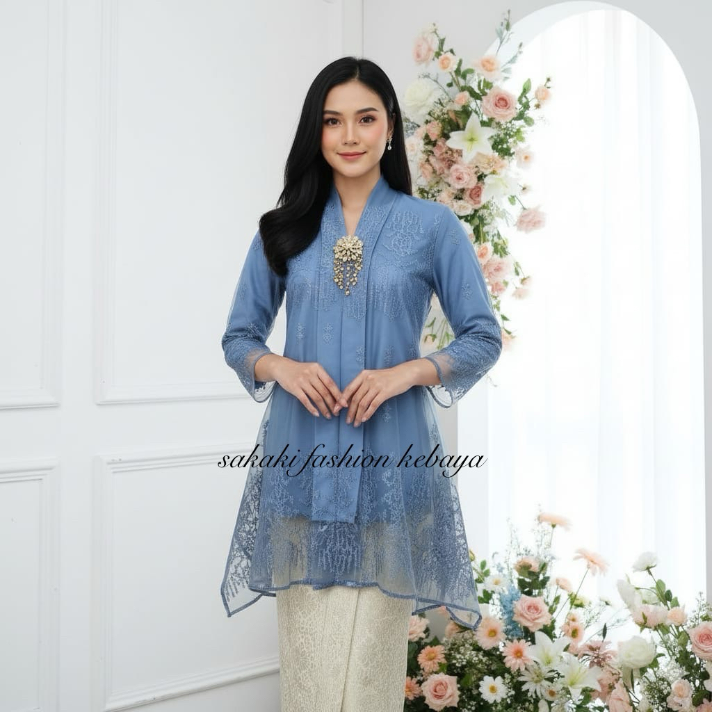 Setelan Kebaya Kartini Modern | Kebaya Kartini leher V - Kebaya Kondangan Wanita Simple Elegan